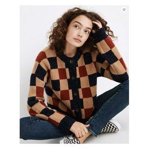 MADEWELL Checkered Colburne Cardigan Sweater in Coziest Textured Yarn